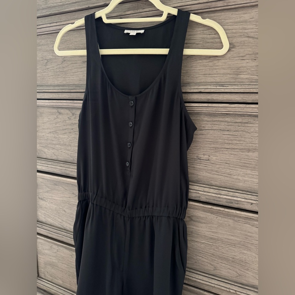Black Jumpsuit Sleeveless Romper EUC Silk Pants One Piece Onesie LOFT - Picture 5 of 11